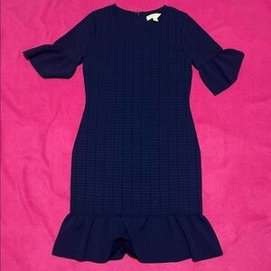 Michael Kors Navy Textured Knit Dress with Ruffle Hem
